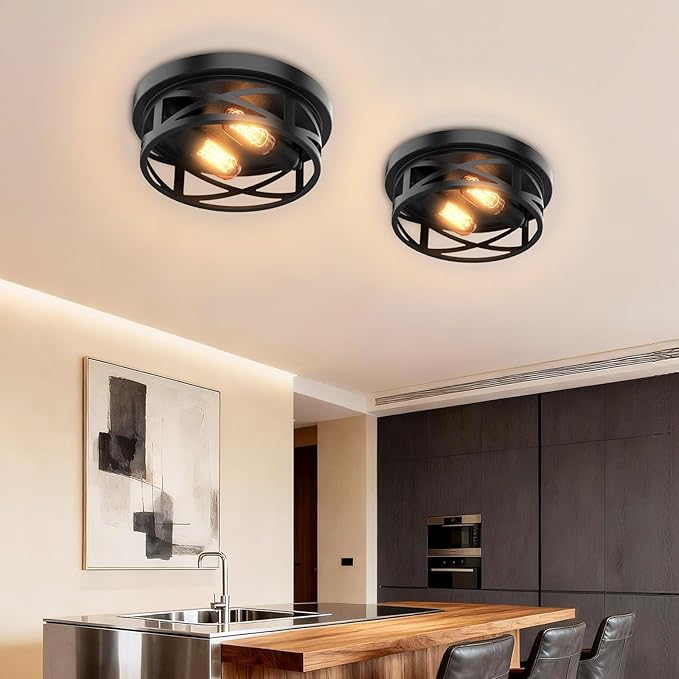 Flush Mount Ceiling Light Fixture - 2 Light Modern Farmhouse Close to Ceiling Light Fixtures 10.63inch for Hallway, Kitchen, Entryway, Bedroom, E26 Socket