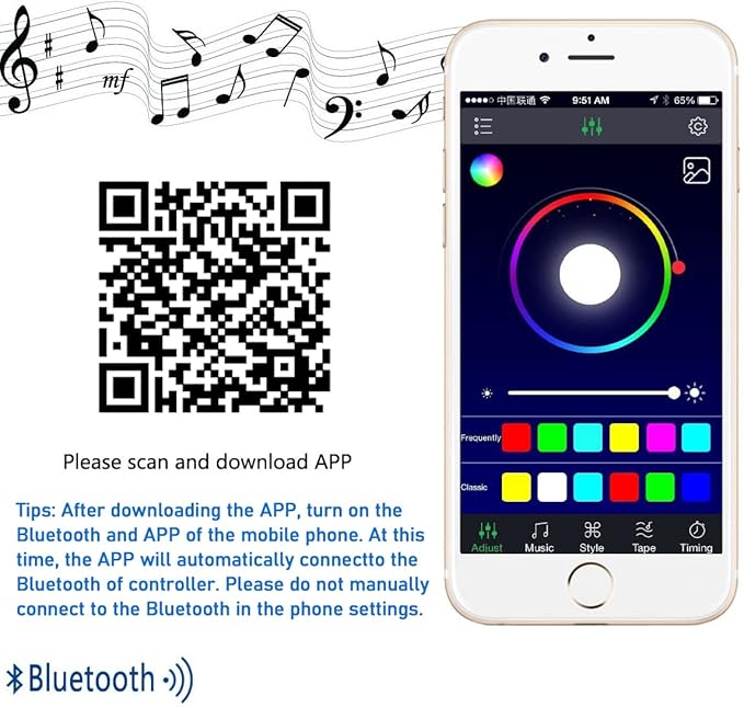 SUPERNIGHT Wireless Bluetooth RGBW/RGB Controller for 5050 3528 LED Light Strips, Smart Phone APP Control Smart Controller for iOS and Android