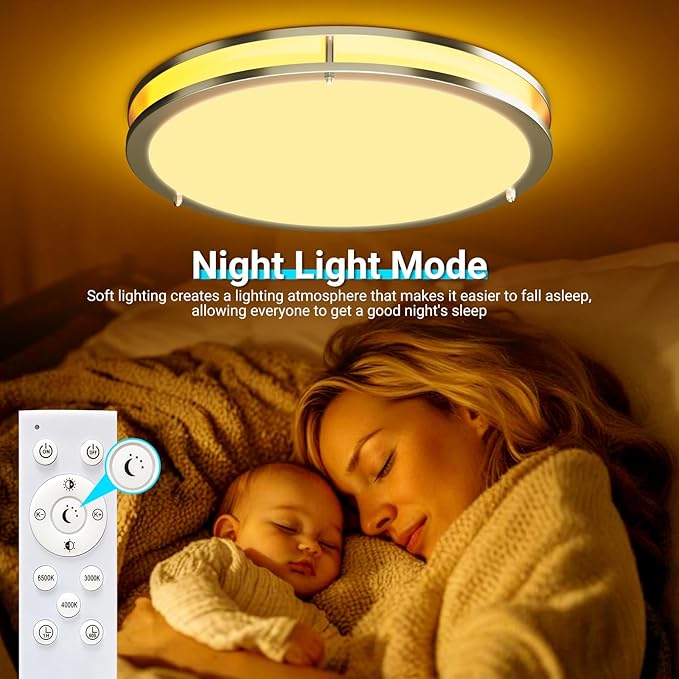 libtit 13 Inch RGB Flush Mount Ceiling Lights with Remote, 24W 3000K-6500K&Dimmable, LED Light Fixture with Nightlight and Timer for Bedroom Livingroom Bathroom- Brushed Nickel