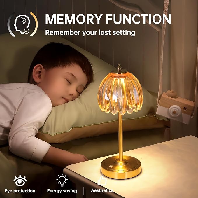 Shenmoyl Tulip Table Lamp with 5000mAh Battery & Touch Control, Cordless Table Lamp with 3 Colors, Dimmable Rechargeable Table Lamps for Bedroom, Nightstands, Living Room, Entryways (Amber Tulip)