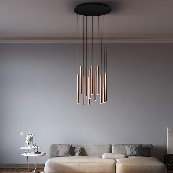 CANALIS 13 Mini Pendant Lighting Copper - LED Hanging Light Fixture for Kitchen Island, Bar, Foyer - Cluster Pendants - Dimmable, Adjustable Wire, Lamp Bulb Included