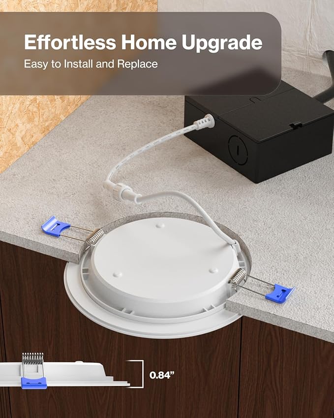 Sunco 24 Pack Recessed Lighting 6 Inch LED, Canless Ceiling Lights Slim with Junction Box, 850 LM, 14W (100W Equivalent), 6000K Daylight Deluxe, Dimmable, Wafer Thin, 50000 Lifetime Hours ETL.