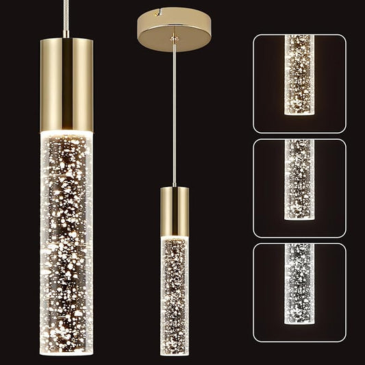 OKELI Modern Pendant Light,3 Color LED Bubble Crystal Island Light Fixtures,Gold Mini 3CCT Pendant Lighting for Kitchen Island,Bar,6W,3000-6000K,ETL