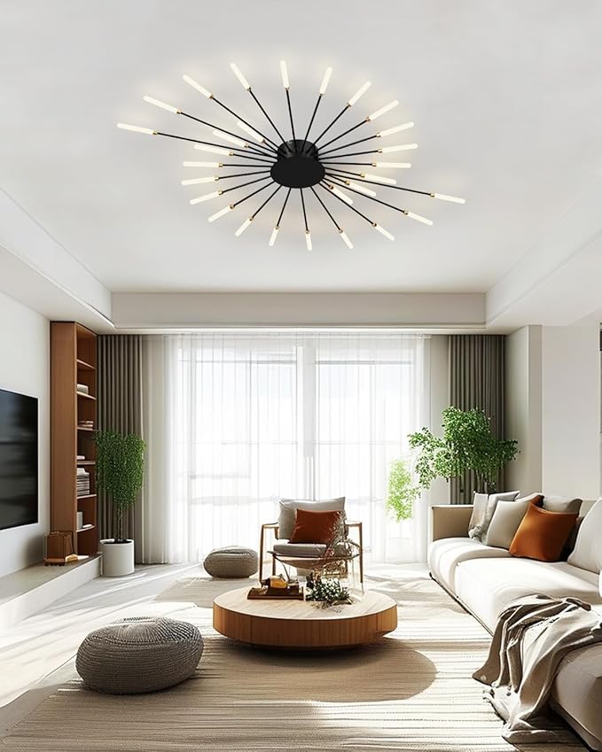 Ceiling Light Modern LED Ceiling Lamps,Flower Shape Ceiling Lights,Flush Mount Chandelier,Metal Acrylic Ceiling Lamps,Living Room Light Fixtures Ceiling for Bedroom,Dining Room(Black,28 Heads)