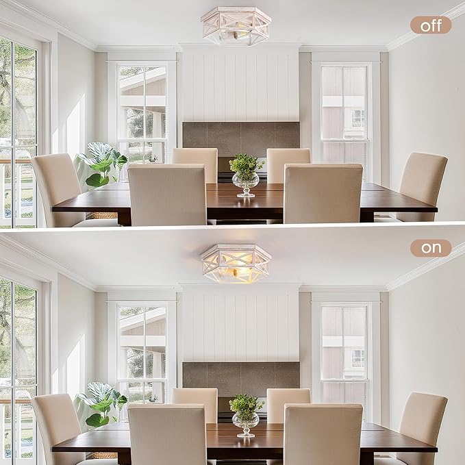 13 inch White and Gold Flush Mount Ceiling Light Fixture,3-Light Hallway Light Fixtures Ceiling Mount for Kitchen Farmhouse Bedroom 2 Pack