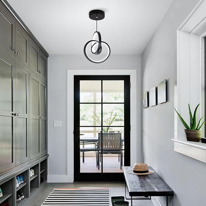 Modern LED Pendant Light Fixtures 6000K Pendant Lights Kitchen Island Lighting Adjustable Height Black Hanging Lamp for Dining Room Bedroom Living Room (1 Pack)