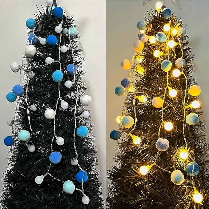 ChiRee Indoor String Lights 6.56 Feet Pom Poms Fairy 20 LED Battery Operated Ball Warm White Globe Colorful Decor for Home Bedroom Kids Playhouse Holiday Christmas