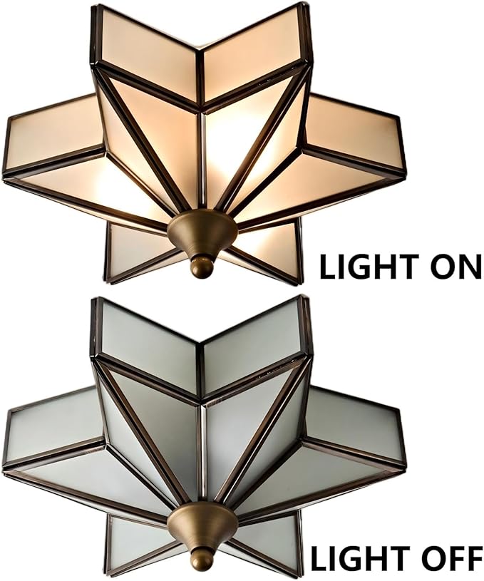LIGHTLAND 11.8 Inch Flush Mount Star Ceiling Light, 3 Lights Brass Ceiling Lamp with Glass Lampshade, Art Deco Close to Ceiling Light Fixtures for Entryway Hallway Porch, Bronze Color
