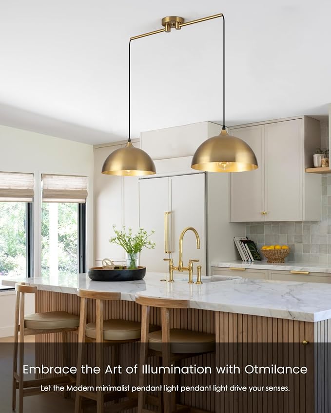 Gold Pendant Lights Kitchen Island 2-Light, Gold Dome Pendant Light, Modern Dining Room Light Fixture, Island Pendant Lights for Kitchen, Dining Room, Bar, Cafe