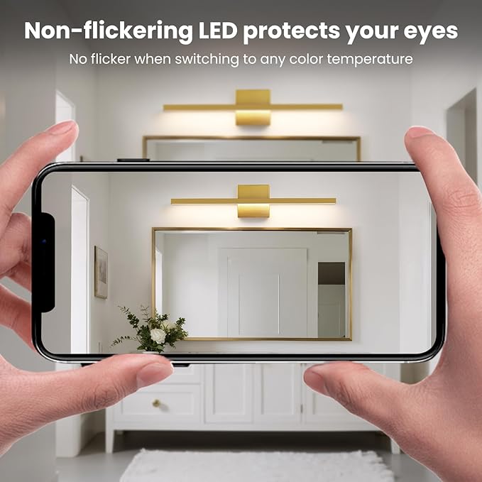 Epinl Gold Bathroom Light Fixtures - 23.6 inch Brushed Gold Vanity Lights for Bathroom Over Mirror Dimmable18W LED Dimmable 5CCT Wall Sconce Lighting Fixture for Bathrooms Bedroom