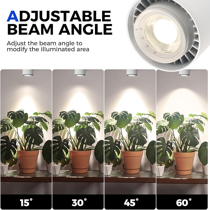 Barrina TR40c Track Grow Light for Indoor Plants, 15°-60° Adjustable Beam Angle, 3 x 40W, 4000K Full Spectrum LED Plant Lights, Plug in Ceiling Mounted Grow Bulbs for H-Type Track with Timer, White