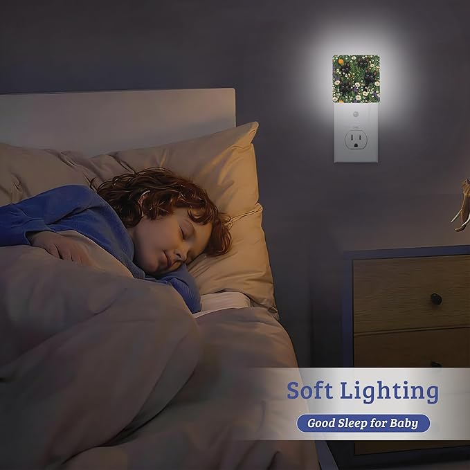 Cute Cats Flowers Night Light with Dusk to Dawn Light Sensors, Plug-in Wall Led Night Lights, Energy Efficient Lamp for Bedroom,Bathroom,Kitchen,Hallway,Stairs, Gifts Ideal for Girls Women