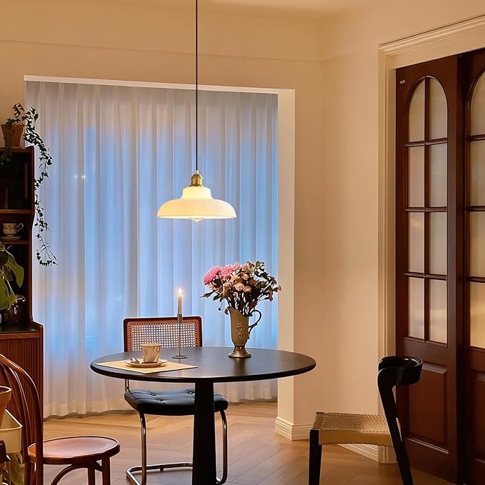 XZHGCEE Plug in Pendant Light: Hanging Light Plug in Milk Glass Hanging Lamp, Pendant Lighting for Kitchen Island, Bedroom, Dining Room, Living Room, No Bulb