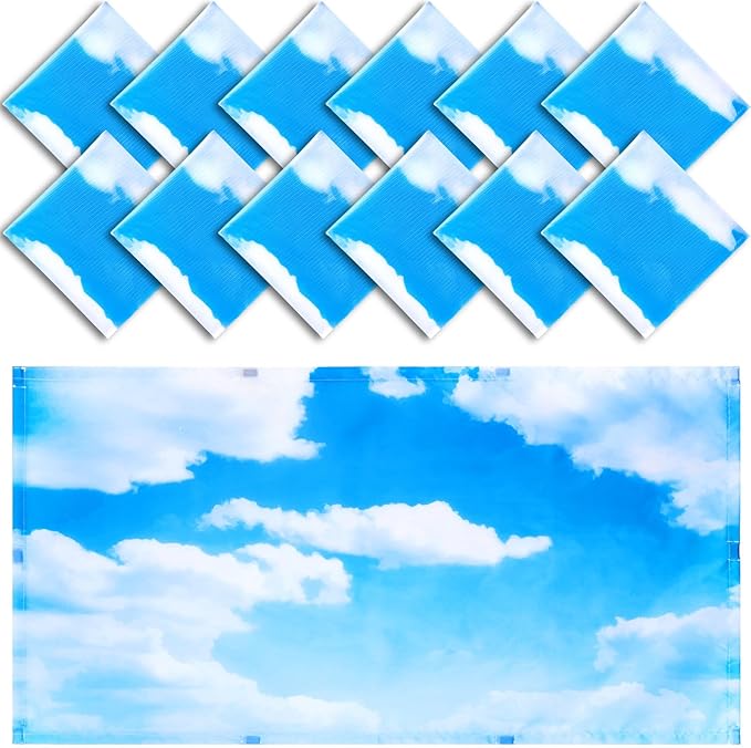 Hortsun 12 Pcs Fluorescent Light Covers Bulk, 4 x 2 ft Magnetic Fluorescent Drop Ceiling Lighting Covers Light Filter Shade for Home, Office, Hospital, School Classroom Decoration(Blue Sky Cloud)