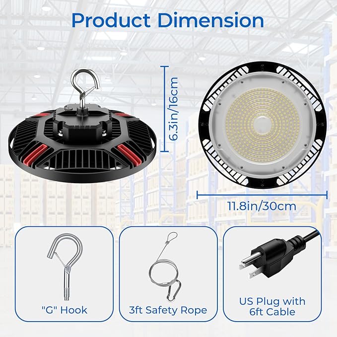 CINOTON 210W UFO LED High Bay Light, Aluminum LED Shop Lights with 31500LM, 5000K Commercial Bay Lighting for Warehouse Garage Workshop Factory, 6' Cable & Safety Rope, ETL Listed 2 Pack
