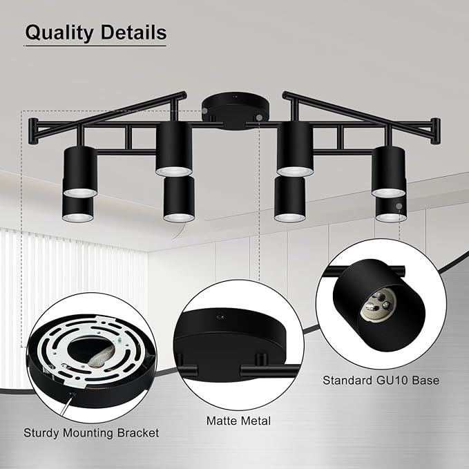 AUQUEE 8 Light Track Lighting Fixtures Ceiling, Matte Black Kichen Track Lighting Fixtures, Rotatable Light Heads, Adjustable Modern LED Track Lights for Kitchen/Hallway, No GU10 Bulb