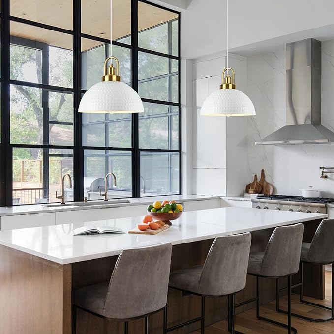 Modern Pendant Light, 11.8" White Pendant Lighting for Kitchen Island, Dining Room, Cafe Bar, Kitchen Pendant Light Fixture, Farmhouse Adjustable Hanging Light, 1 Pack