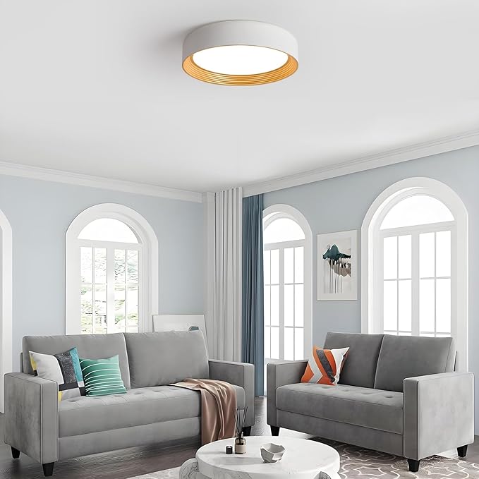 Dimmable Modern LED Flush Mount Ceiling Light,15.7 Inch 5CCT 36W/3000K-6000K,Minimalist Round White and Gold Close to Ceiling Lighting Fixtures for Bedrooms,Dining Rooms,Living Room,Kitchens