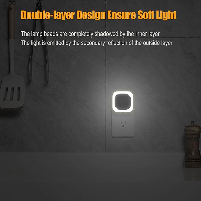 YUNLEX 4 Pack Daylight White Night Light, Gentle Eye-Care with Dimmable Wide-Glow, Indirect Reflection, Auto Dusk to Dawn Sensor, Plug in for Hallway, Kitchen, Garage, Laundry, as Mother Gifts