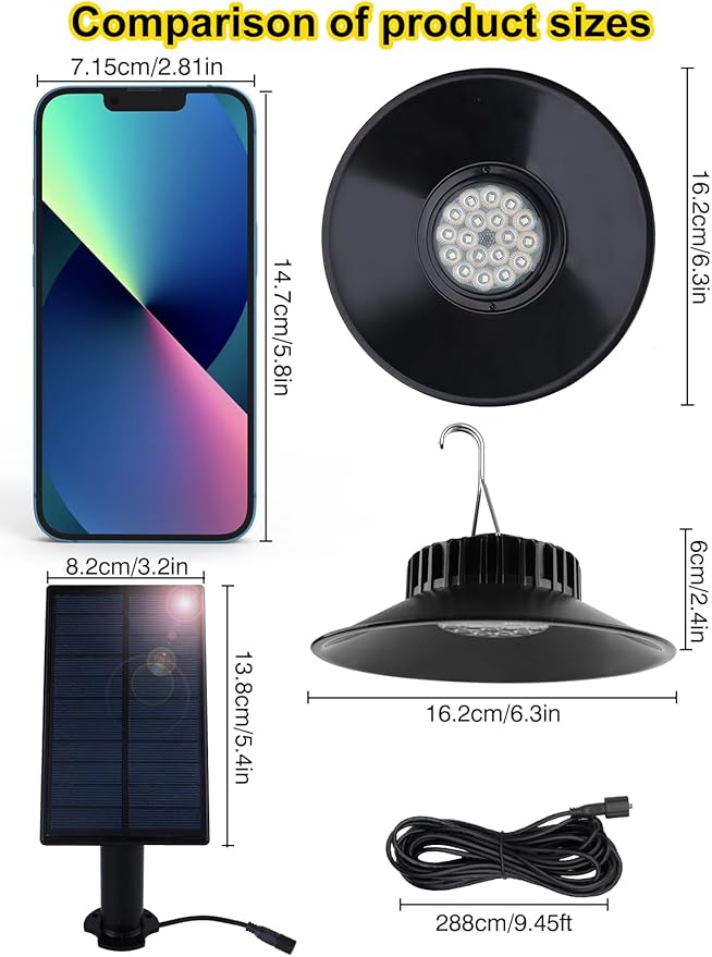 T-SUN Solar Shed Lights 4 Pack Solar Pendant Lights, Outdoor Indoor Garden Light with Remote 3000K/ 4000K/ 6000K, IP65 Waterproof for Barn Shed Shop Patio Garage Courtyard Balcony