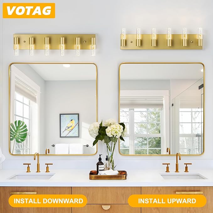 Bathroom Vanity Light Fixtures Over Mirror, Brushed Golden Finish Coating, 6 Light Wall Sconces for Bathroom