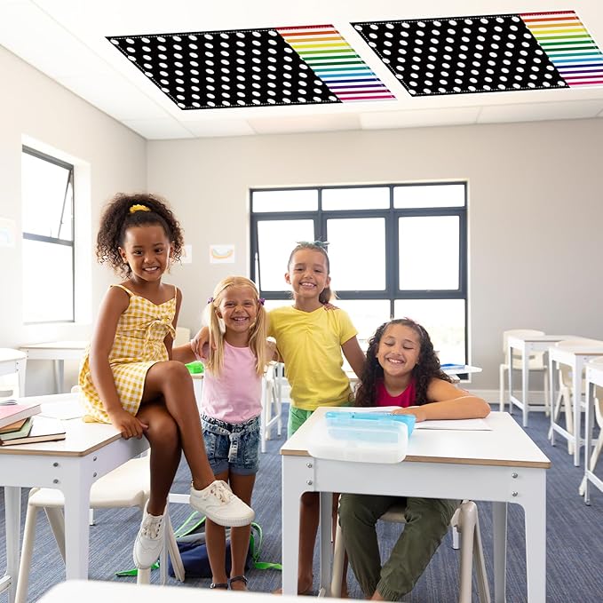 QOUBAI 6PCS Fluorescent Light Covers, 4x2 Feet Magnetic Light Cover Fluorescent Lights Shade Panel Positive Inspirational Ceiling Lights Filters for Office Classroom Home Drop Ceiling Polka Dot