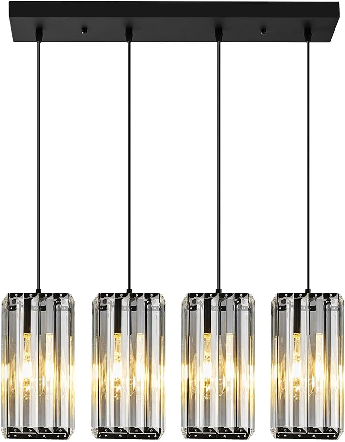 Modern Pendant Light Black Rectangle Pendant Lighting Mini Crystal Chandeliers Adjustable Pendant Light Fixture for Kitchen Island Dinning Room Living Room Corridor Bedroom(Black 4-Light)