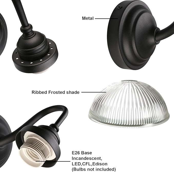 Yosoan Boho Brass Vintage Wall Sconce with Striped Bowl Shade, 1-Light Indoor Hardwired Modern Vanity Industrial Single Wall Mounted Clear Texture Glass for Living Room Kitchen Bedroom(Black)