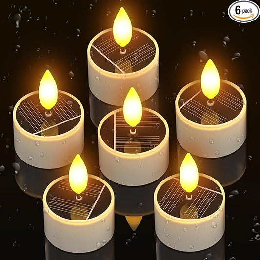 PChero Solar Tea Lights Outdoor Waterproof, 6Pcs Rechargeable Dusk to Dawn Candles, Flameless Flickering LED Votives Candles for Patio Lantern, Garden Decor, Mason Jar, Camping Table, 1.5"x2.1"