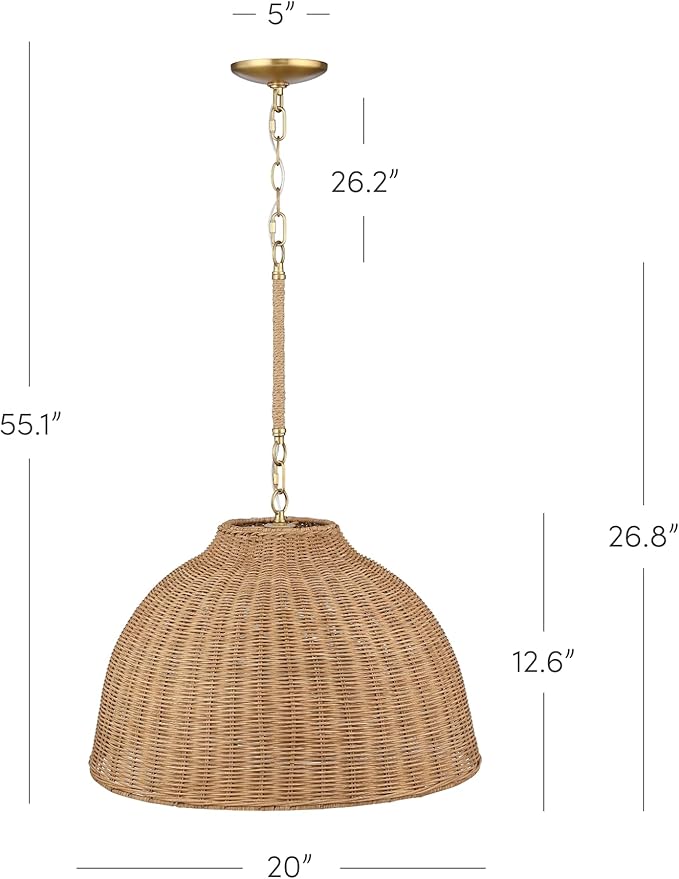 Nathan James Augustine Modern Farmhouse Rattan Pendant Light, Rattan Chandelier Pendant Lamp Shade for Kitchen or Living Room, Set of 2
