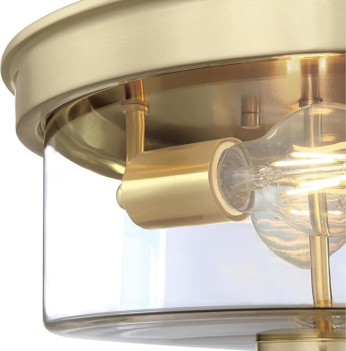 Westinghouse 6128600 Lebanon Transitional 12 Inch, Two Light Flush Mount Ceiling Fixture, Champagne Brass Finish, Clear Glass