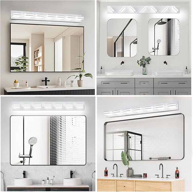 IZORRO LED Modern Bathroom Lights Fixtures(7-Light,Dimmable,360°Rotate),Matte White Acrylic Wall Lighting,Vanity Lights for Bathroom Over Mirror - 6000k 40In （No Assembly Required）