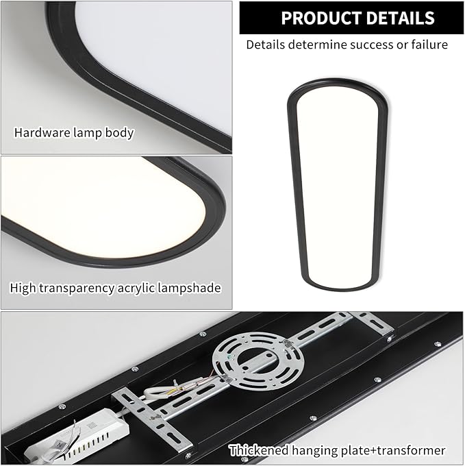 Ganeed Modern Linear Ceiling Lights,48W Dimmable LED Ceiling Lamp, High Brightness Long Ceiling Light,39.4 Inch Ultra Thin Low Profile Light Fixture for Bedroom Kitchen Closet Hallway,Black
