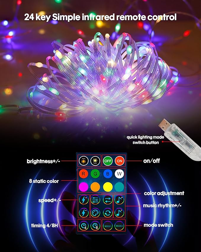 Super RGB Smart Fairy String Lights 66ft 200LEDs, Color Changing w/Remote & App Control, Multicolor Dynamic DIY RGB-IC Twinkle Light for Bedroom, Birthday, Party, Wedding Indoor Outdoor Decor