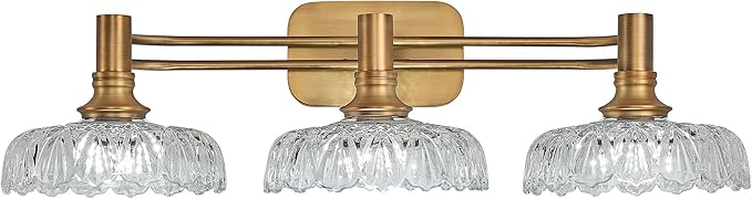 3-Light Bathroom Vanity Light Fixtures Vintage Brass Wall Light Fixtures Vanity Lights Over Mirror for Bedroom Living Room Bathroom