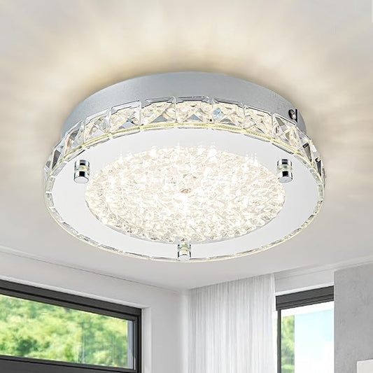 Flush Mount Crystal Ceiling Light Modern Ceiling Light Hallway Light Fixtures LED 4000K Round Ceiling Light 8 Inch for Small Space, Bedroom, Foyer, Entryway, Kitchen