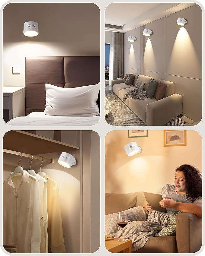 Battery Operated Wall Sconce Set of 2, Rechargeable Wall Sconce with Remote Control, 3 Color Temp 3 RGB Dimmable, Cordless Wall Mount Llight for Hallway Bedroom, White W02YBP206