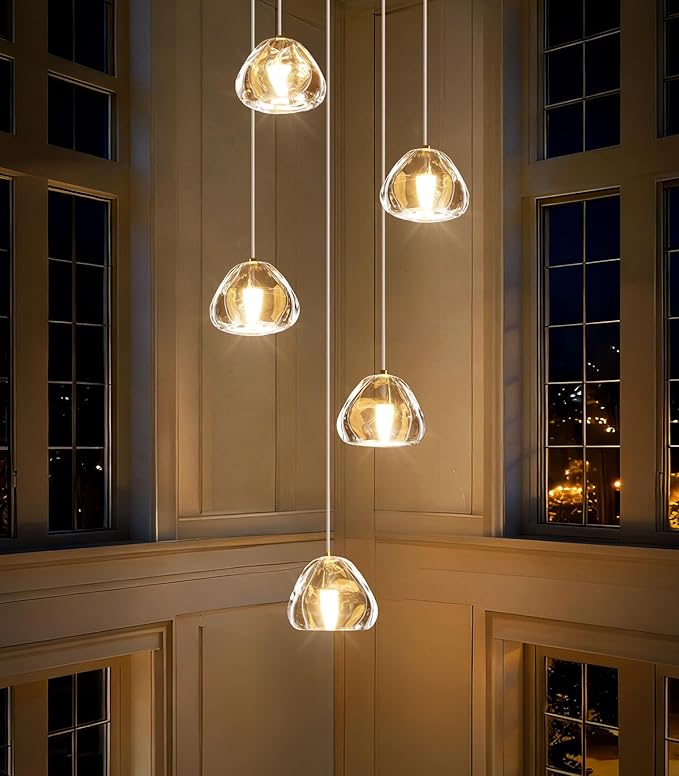 HAIXIANG Modern LED Chandeliers Dining Room Kitchen Pendant Lights Lighting for Island Dimmable Fixtures Floating Bubble Crystal 2700K 6000K Remote Dimming 5-Lights