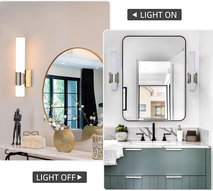 Wall Sconces Set of Two Brushed Nickel 5CCT Dimmable Bathroom Sconce with Acrylic Shade LED Hardwired Wall Light Fixtures for Bathroom Living Room Bedroom Hallway, 2 Packs