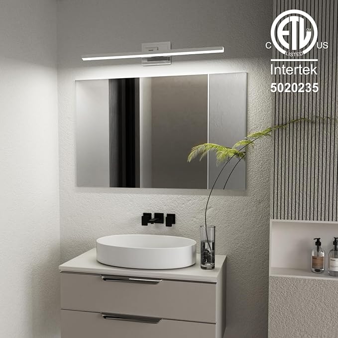 VOLISUN Modern Bathroom Vanity Light 31.5 inch, Rotatable, 18W Dimmable 5CCT Led Bathroom Light Fixture Over Mirror, Chrome Vanity Light for Bathroom Mirror Cabinets-ETL Certificated