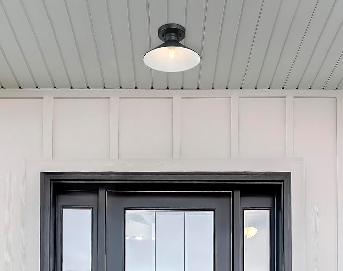 Westinghouse 6112900 Watts Creek 11 Inch Rustic/Arts & Crafts One-Light Outdoor Semi Flush Mount Ceiling Light, Dark Sky Friendly, Textured Black Finish