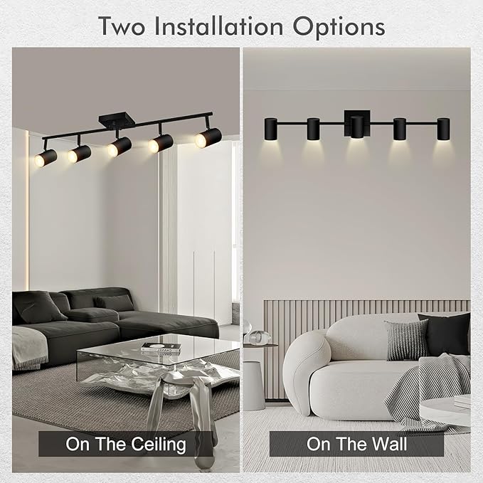5 Light Track Lighting Fixtures Ceiling, Matte Black Kichen Track Lighting, Rotatable Light Heads, Adjustable Modern LED Track Lights for Kitchen/Living Room/Hallway/Bar,GU10 Bulb Not Included