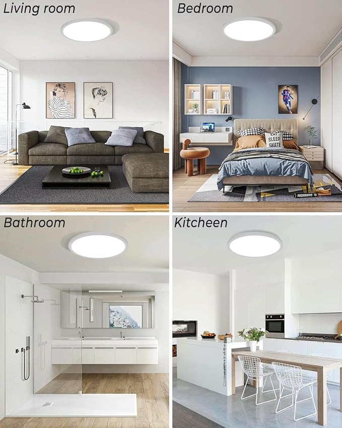 zemty 4Pack 12 Inch LED Ceiling Light Flush Mount, 24W 2640lm Super Slim Flush Mount Ceiling Lamp Fixtures, 3000K/3500K/4000K/5000K/6500K Selectable for Bedroom Bathroom Kitchen Living Room (White)