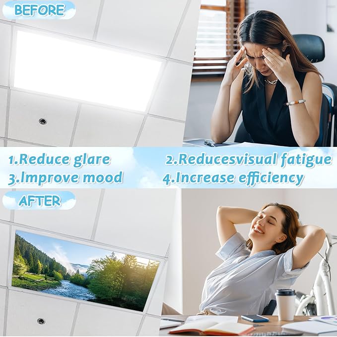 6 Pcs Landscape Scenery Fluorescent Light Covers for Classroom Mountains and Rivers Ceiling Lights 4 x 2 Feet Magnetic Light Cover Filter Easy Install for Office Hospitals Home Supplies(Landscape)
