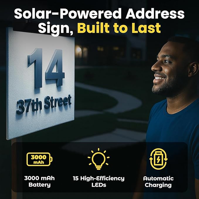 Brighticonics 2Pck Solar Address Sign Light – IP65 Waterproof Easy Install, Auto Dusk-to-Dawn On/Off – Outdoor Light for Business, Lease, Real Estate Sign Post – LED Signboard Gifts - Cold White 6000K