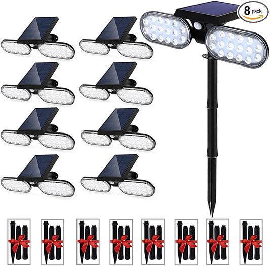 EMANER Motion Lights Solar Powered, Outdoor Flood Lights Stay On or Motion On/Off, Dusk to Dawn Security Solar Light, Covers up to 40ft Distance Landscape Spotlights for Garden Backyard Path, 8-Pack