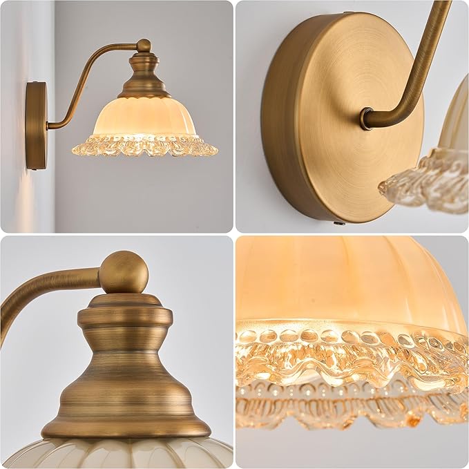 XIEDUN Vanity Light Brass Wall Sconces Vintage 1-Light Bathroom Sconces