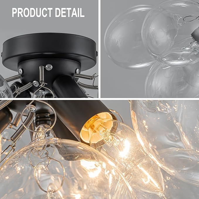 GoYeel Bubble Flush Mount Ceiling Light 17.72"-Black Small Chandelier Glass Globe Kitchen Lights Ceiling with 13 Clear Glass Globe for Kid Room Girls Room Foyer Living Room