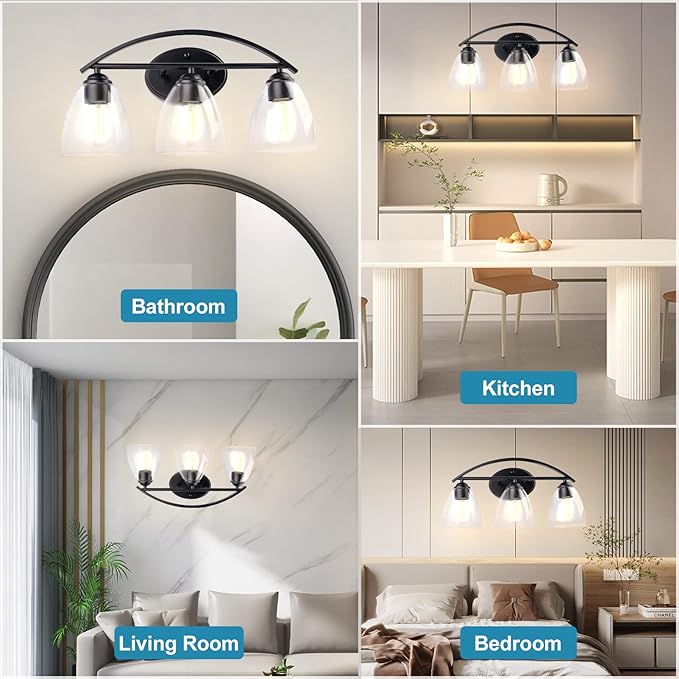 Lightdot Vanity Lights, 3 Light Bathroom Light Fixtures, Modern Vanity Light with Clear Glass Shade for Bathroom, White Bathroom Wall Lamp for Mirror Bedroom Living Room Kitchen Hallway Cabinet Porch