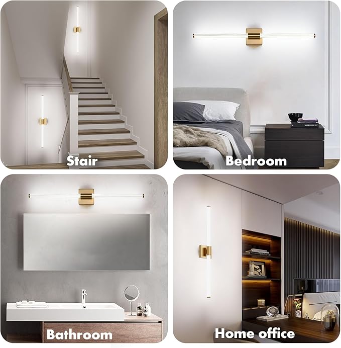 Modern LED Vanity Light, 360° Full Lighting Bathroom Light Fixture Over Mirror, 28W 5500K Cool White, Hardwired Wall Sconce, 31.6 Inch, Brass